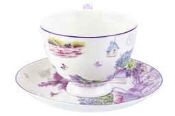 Чайн. наб. 12 пр. 300 мл "Лаванда" на ножке, NEW BONE CHINA