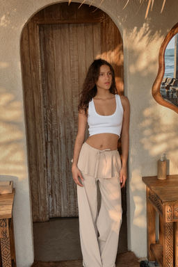 PANTAL?N ANCHO VOLANTE CINTURA / Beige - Zara фото 4