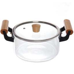 Кастрюля из боросиликатного стекла 2,5л "Хай-Тек" с деревянными ручками