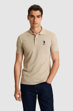Erkek Slim Fit Polo Yaka A__k Haki Basic Ti__rt