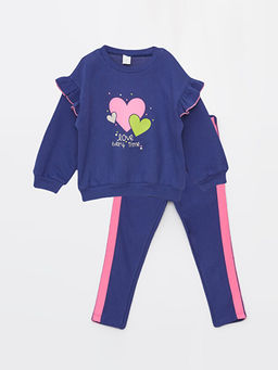 Bisiklet Yaka Uzun Kollu Bask?l? K?z Bebek Sweatshirt ve Tayt 2li Tak?m