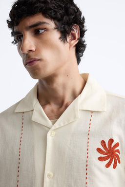 LINEN - COTTON EMBROIDERED SHIRT - Zara фото 7