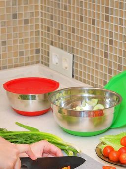Миска стальная с крышкой MIX 16х9.5см 1.4л зеленая - Attribute фото 10