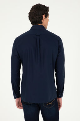 Мужская темно-синяя базовая рубашка с длинным рукавом - U.s. polo assn фото 5