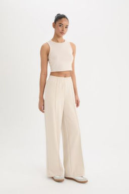 DeFactoFit Wide Leg Cift Cepli Standart Paca Standart Boy Skuba Dalg?c Kumas Pantolon