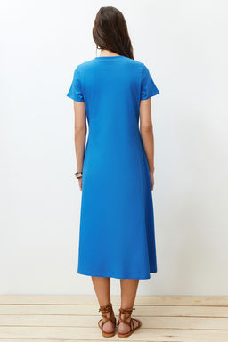 TRENDYOLMILLA Siyah Cepli Premium Bisiklet Yaka A-Line Orme Midi Elbise TWOSS24EL00169  фото 27