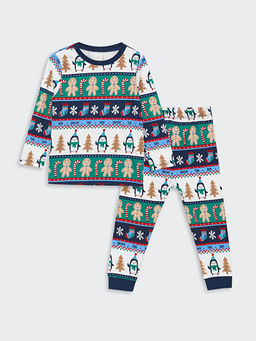 Bisiklet Yaka Uzun Kollu Y?lba?? Temal? Erkek Bebek Pijama Tak?m?