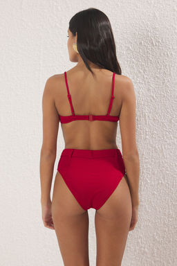 Trendyolmilla K?rm?z? Ucgen Aksesuarl? Dokulu Yuksek Bel Regular Bikini Tak?m? TBESS25BT00131  фото 4