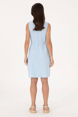 Kad_n A__k Mavi Kemerli Mini Boy Dokuma Elbise Sepette S_rpriz _ndirim - U.s. polo assn фото 4
