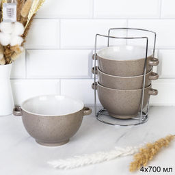 Супница с ручками 4 штуки на подставке / RT-654 /уп 6/