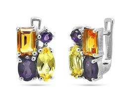 Серьги из серебра аметист, цитрин, Модерн