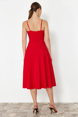 K?rm?z? A-Kesim Dokuma Elbise TPRSS24EL00185 - Trendyolmilla фото 6