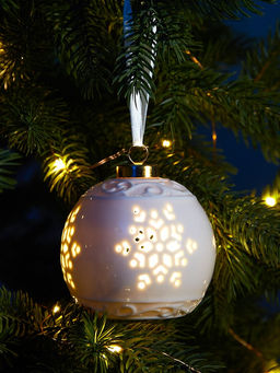 Ёлочный шар с подсветкой Снежинка, 108.88.8 см, 1 LED, от батареек LR443, керамика, свечение тёплое белое