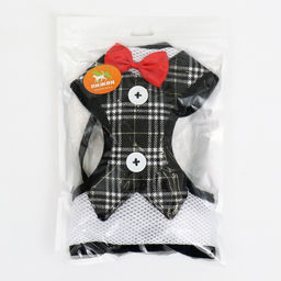 Комплект с мягкой шлейкойи бантиком Клетка, L, поводок 120 x 1,5 см, ОГ 35-50 см, чёрный 96837 - Пижон фото 10