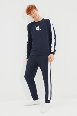 TRENDYOL MAN Lacivert Regular Fit Bask?l? Serit Detayl? Orme Pijama Tak?m? THMAW21PT0681 - Trendyolmilla фото 4