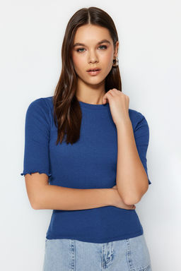 Saks Fitilli Fitted/Vucuda Oturan Bisiklet Yaka Esnek Orme Bluz TWOSS23BZ00025