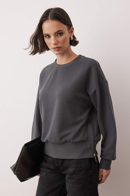 Ekru Fitilli Regular/Normal Kal?p Orme Sweatshirt TWOAW26SW00046 - Trendyolmilla фото 5