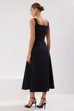 Trendyolmilla Siyah A-Kesim Tas Aksesuar Detayl? Dokuma Midi S?k Abiye Gece Mezuniyet Elbisesi TPRSS25EL00173  фото 4