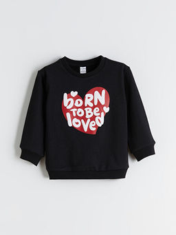 Bisiklet Yaka Bask?l? K?z ?ocuk Sweatshirt 2li