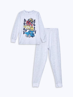 Bisiklet Yaka Bask?l? Uzun Kollu Erkek ?ocuk Pijama Tak?m?