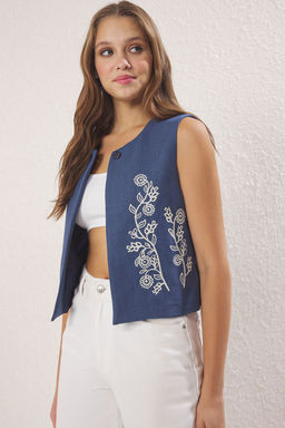 Indigo Keten Gorunumlu Nak?sl? Yelek TWOSS25YE00111