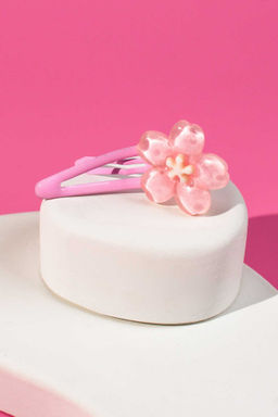 Набор заколок для волос клик-клак, глянцевые, арт. 71731 / 10 ЦВЕТОЧКИ (в наборе: 2шт., 5,8 см, черный металл, полиуретановая смола, цвет: розовый, подложка из мелованного картона + ПЭТ-пакет с европодвесом)