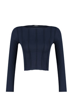 Trendyolmilla Bej Dikis Detayl? Carmen Yaka Fitted/Vucuda Oturan Fitilli Orme Bluz TWOAW24BZ00127