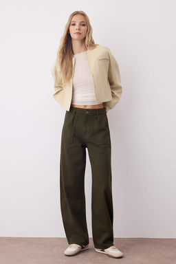 Haki Barrel Kal?p %100 Pamuk Gabardin Pantolon TWOAW26PL00084
