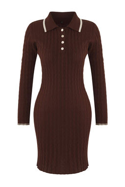 Teen Siyah Bodycone Polo Yaka Mini Triko Duz Mini Elbise TWOAW26EL00053 - Trendyolmilla фото 11