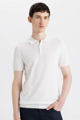 Slim Fit Dar Kesim K?sa Kollu Basic Duz Triko Polo Tisort - Defacto фото 9
