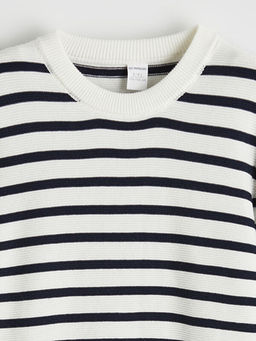 Bisiklet Yaka ?izgili Erkek ?ocuk Triko Kazak