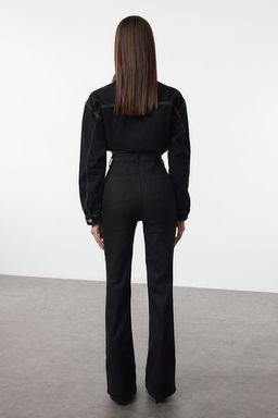 Siyah Yuksek Bel Esnek Skinny Comfort/Esnek Flare Jeans TWOAW25JE00372 - Trendyolmilla фото 5