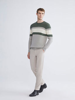 Bisiklet Yaka Uzun Kollu Renk Bloklu Erkek Triko Kazak