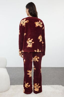 Trendyolmilla Bordo Ay?c?kl? Wellsoft K?sl?k Orme Pijama Tak?m? THMAW25PT00055 фото 5