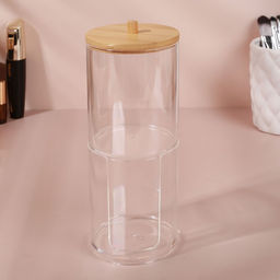 Органайзер для ватных палочек и дисков «BAMBOO», с крышкой, 2 секции, 7×18.5 см, прозрачный