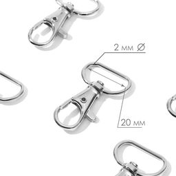 Цена за 2 шт. Карабин металлический, 39×24 мм / 20×2 мм, 6 шт., цвет серебряный