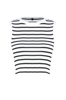 Ekru Crop Cizgili Triko Ince Bluz TWOSS23BZ00584