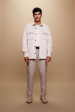 Замшевая куртка-рубашка стандартного кроя с воротником-поло и длинными рукавами - Defacto фото 2