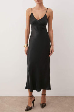 TRENDYOLMILLA Siyah Duz Kesim Saten Ask?l? Maxi Dokuma Elbise TWOSS24EL00163  фото 26