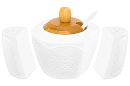 Набор - сахарница 300 мл 16*10*11 см Кружево с ложкой + солонка + перечница на дер. подставке - Elan gallery фото 6