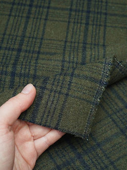 Шерсть пальтово-костюмная Твид Клетка цв.чернильный на т.хаки , ш.1.5м, шерсть-60%, п/э-40% - Купава фото 16