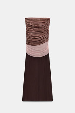 VESTIDO MIDI BANDEAU / Marr?n claro - Zara фото 6