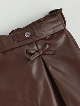 Beli Lastikli Deri G?r?n?ml? Pileli K?z ?ocuk Etek