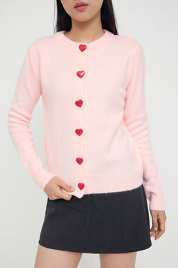 Teen Pembe Yumusak Dokulu Kalp Dugmeli Triko H?rka TWOAW26HI00174 - Trendyolmilla фото 3