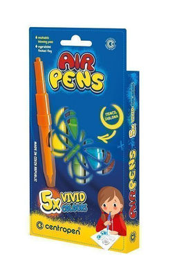 Фломастеры воздушные Centropen AIR PENS VIVID COLOURS утолщенные 5 цв. кругл. корп. смываемые +1 трафарет карт. упак.