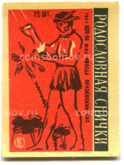 Этикетка спичечная Родословная спички №6 фабрика Победа