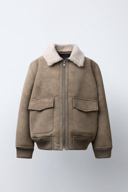 DOUBLE-FACED FAUX SHEARLING BOMBER JACKET
