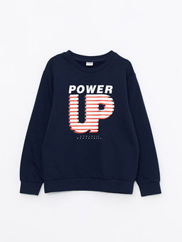 Bisiklet Yaka Bask?l? Uzun Kollu Erkek ?ocuk Sweatshirt