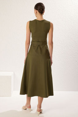 TRENDYOLMILLA Haki Kemerli A Kesim Midi Gabardin Dokuma Elbise TWOSS25EL00055  фото 11