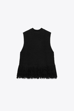 CHECK KNIT TOP WITH FRINGING - Zara фото 4